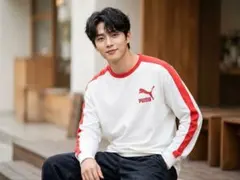 【美品】PUMA プーマ 長袖 Tシャツ ロンT ホワイト レッド Lサイズ