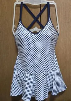 嬉しい日本製　ママさん、水遊びに最適　水玉模様のフレアワンピース水着　M相当