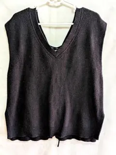 GU ルーズフィットベスト リブニ ットベスト Ｖネック ブラック ニット