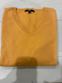 【used・美品】UNIQLO・カシミヤ オレンジ Vネックセーター Lサイズ