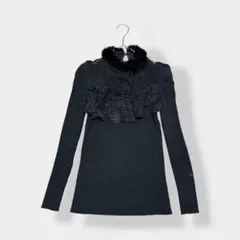 Isabel matthieu ラビットファー レース リブ ニット ブラック