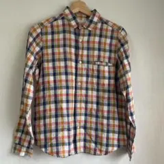 美品 quadro リネン チェックシャツ 長袖 Sサイズ 麻100% 日本製