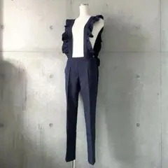新品タグ付きフリルサスペンダーサロペットテーパードパンツネイビーS