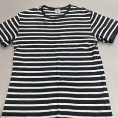 【人気】アヴィレックス ボーダー 半袖Tシャツ リブ地 バックプリントグレー L