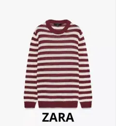 ZARA ボーダーニット 長袖 ラスティックニットセーター　赤　白