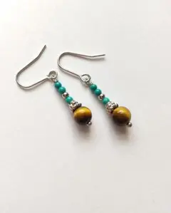 ターコイズとタイガーアイのピアス/樹脂フック/ノンホール/サージカルステンレス