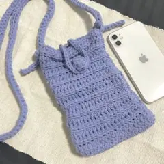 ハンドメイド スマホショルダーバッグ ポシェット ラベンダーブルーのサムネイル