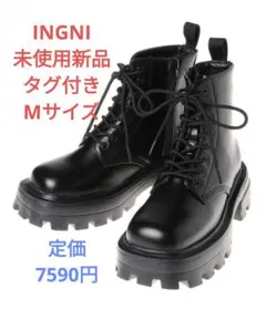 新品♡タグ付きＩＮＧＮＩ厚底 レースアップブーツ ブラックＭサイズのサムネイル