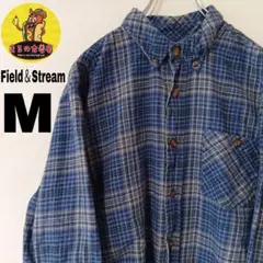 USA古着 Field＆Stream　ネルシャツM　ブルーネイビー　オンブレ
