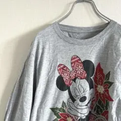 used ミニーロンT クリスマス グレー トップス ディズニー Tシャツ 古着