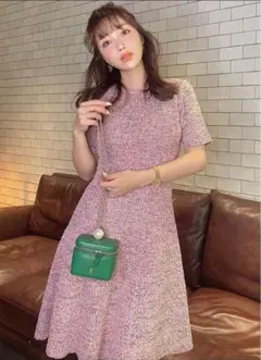 エイミーイストワール　ハーフスリーブフレアーツイードニットワンピース ツイード