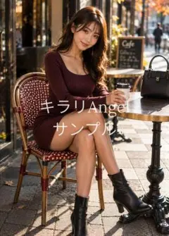 カフェの女性 ボルドーニット 2L判 アートポスター KA-F-77