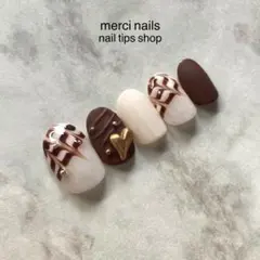 ワンタッチネイル加工可◎バレンタインネイル チョコレートネイルチップ