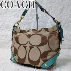 【美品】COACH コーチ シグネチャー ワンショルダー ターコイズ Y2K