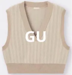 GU ジーユー　ジャカードクロップドニットベスト　ベージュ　M