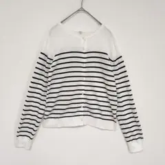 UNIQLO ストライプ長袖カーディガン L ホワイト