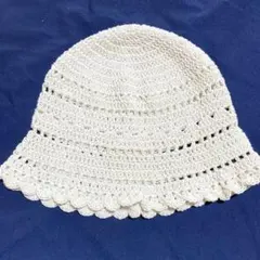 バケットハット　白　クロシェハット　コットン　ホワイト　ハンドメイド　レースのサムネイル