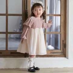 petit main パフ袖シフォンワンピース ピンク 110