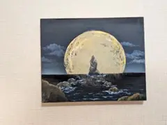 満月と神の岩　アクリル画 F3号