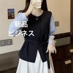新品ウエストリボン長袖トップス リポン シャツ ブラウス 秋冬 オフィス 通勤