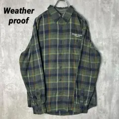 T-2789 Weatherproof ネルシャツ チェック 刺繍 M グリーン
