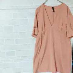 ザラ チュニック ワンピース フリル袖 Vネック 膝丈 L ピンク リヨセルのサムネイル