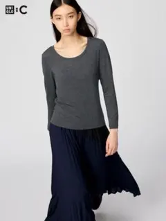 ユニクロ　極暖ヒートテックカシミヤブレンドUネックT 長袖　グレー　M 新品