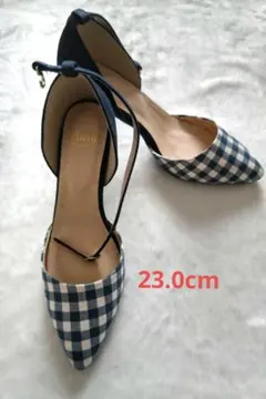 【美品】flune フリューン ネイビーと白のチェック柄ハイヒール パンプス