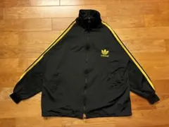 希少☆90s アディダス 刺繍 トレフォイルロゴ トラックジャケット 黒×黄　L