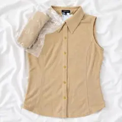 新品 INDIVI ラメ入り ノースリーブシャツ ベージュ キレイめ 38【⑨