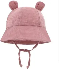赤ちゃん 帽子 ピンク コットン ハット くま耳付 女の子 ベビー 3~12ヶ月