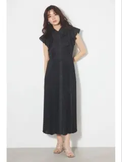 rienda ダブルフリルプリーツ ワンピース 黒