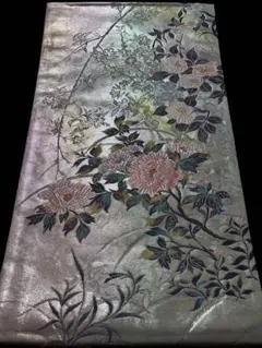 【未使用品】袋帯　引箔　牡丹　六通　緑色
