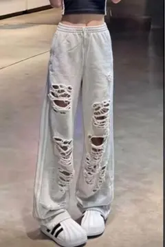 Adidasジョガー スウェットパンツ Lサイズ ダメージ加工