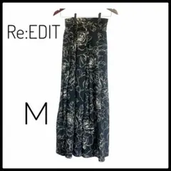 【美品】Re:EDIT フレアスカート M フラワープリント　黒　花柄　ロングのサムネイル