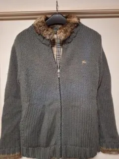 BURBERRY BLACK LABEL ファーネックニットジャケット