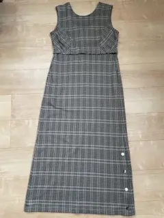チェック柄ノースリーブロングワンピース