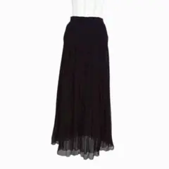 Lapis Rouge 黒プリーツロングスカート 日本製 シフォン風上品デザイン