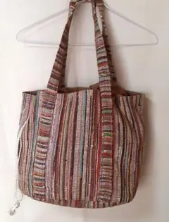 タイ製ストライプデザイン布製 トートバッグ　中古品