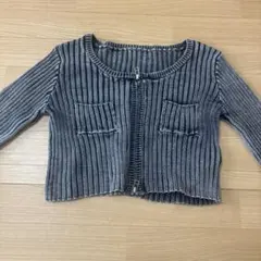 スリットフレアスリーブジップブリーチニットカーディガン　ブルー