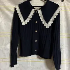 axes femme レース襟付きニットカーディガン