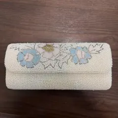アイボリー 花柄ビーズ和装用バッグ