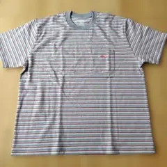 DANTON ポケット付き ボーダー Tシャツ 半袖グレー/レッドマルチのサムネイル