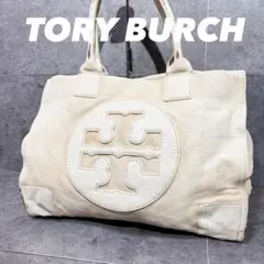 TORY BURCH 트리버치 토트 백 빅 로고 캔버스 가죽