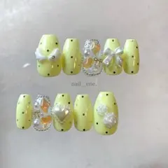 112))ウィッシュコア 羽 韓国 ドットネイル フレンチガーリー ネイルチップ