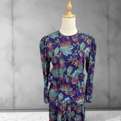 USA製 花柄 ボタニカル柄 レーヨン ペプラムデザイン ロングワンピース