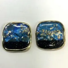 6191 ブルーとゴールドマーブルとブラックのバイカラーピアス