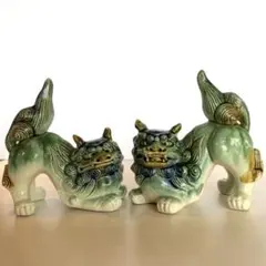 陶器製獅子像 茶色と青緑 は*ま様 陶器製 獅子像 緑と茶色 約30cm 【公式通販】