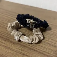 ネイビー ベージュ ヘアゴム 2個セット