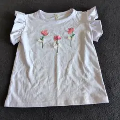 子ども服　花柄 フリル袖 Tシャツ ホワイト　サマンサモスモスラーゴムのサムネイル